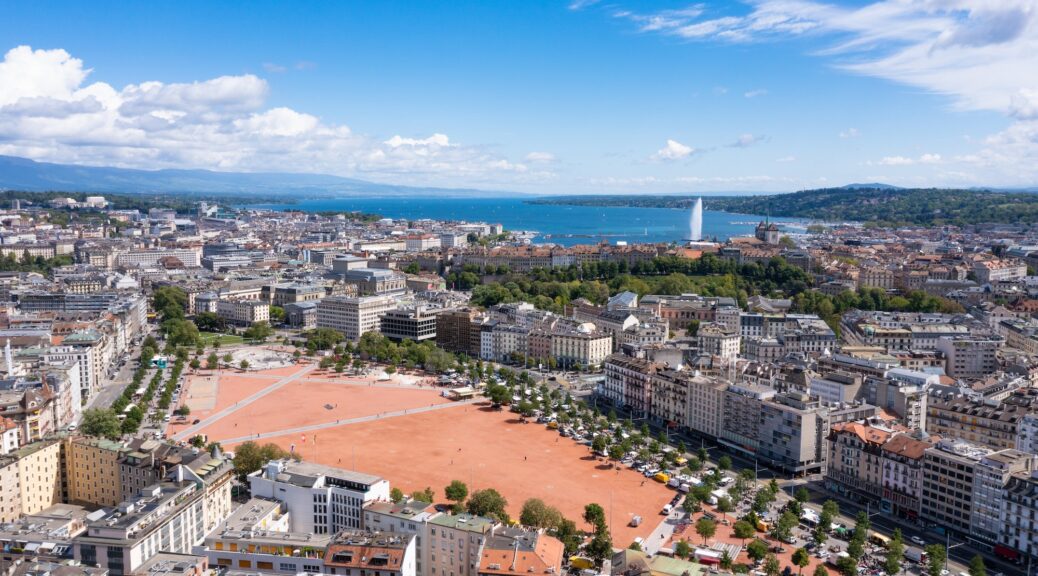 Aerial view of plainpalais in Geneva - Switzerland