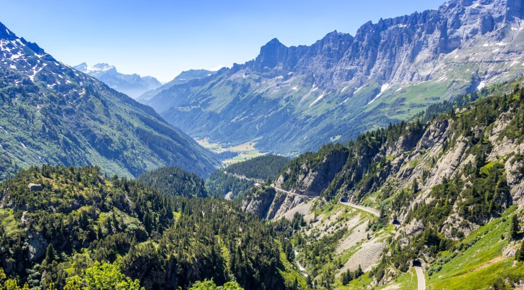 Majestic alpine landscape of Susten Pass Mountain pass in Switzerland