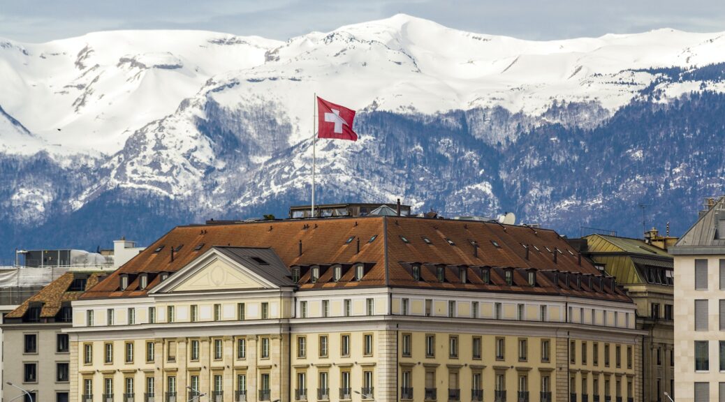 Facades of historic buildings in the city center of Geneva, Switzerland